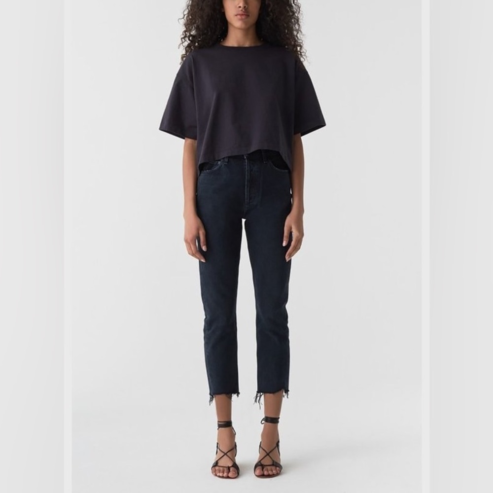 Agolde Riley Straight Fray Crop Jean in Washed Black (Parish) Sz 31